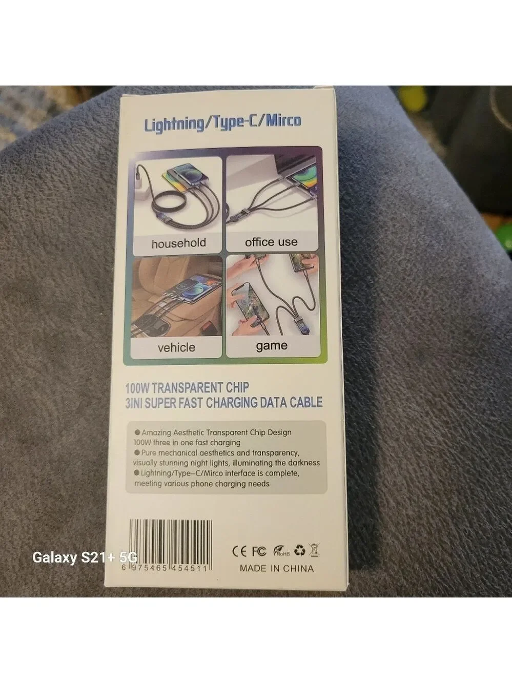 100W Super Fast Charging 3-in-1 Cable - Black